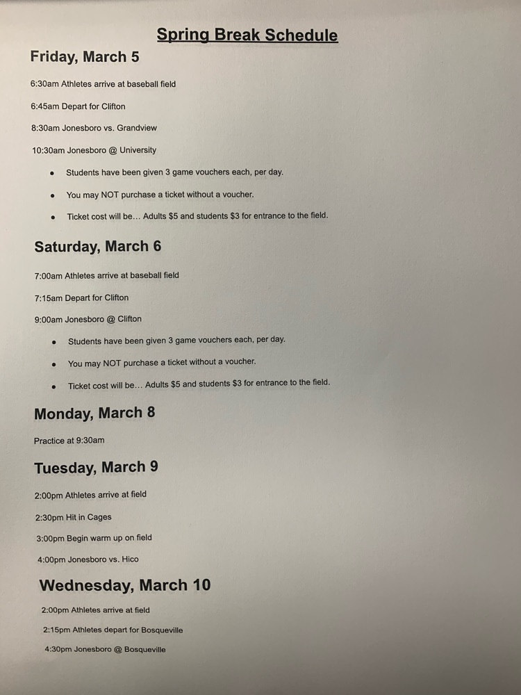spring break schedule