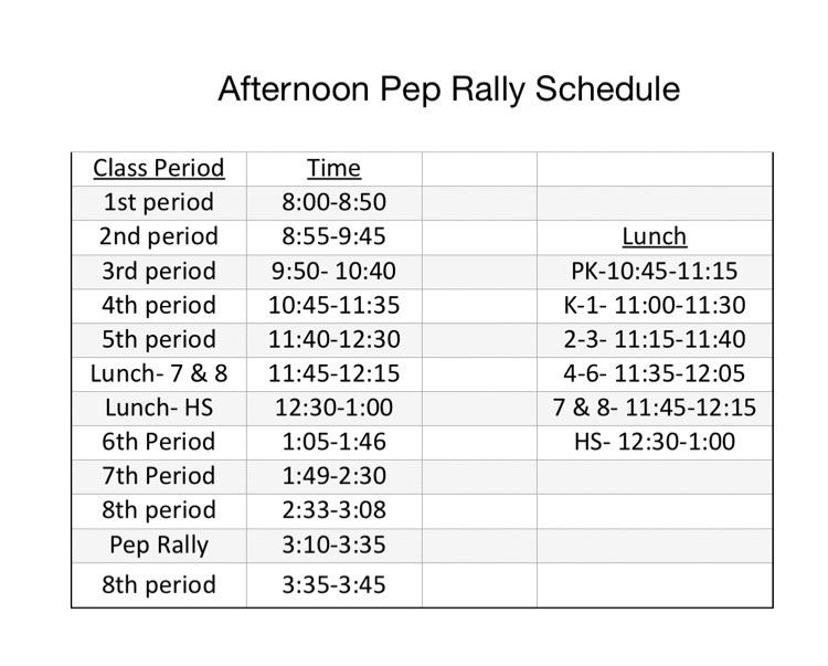 pep rally schedule 